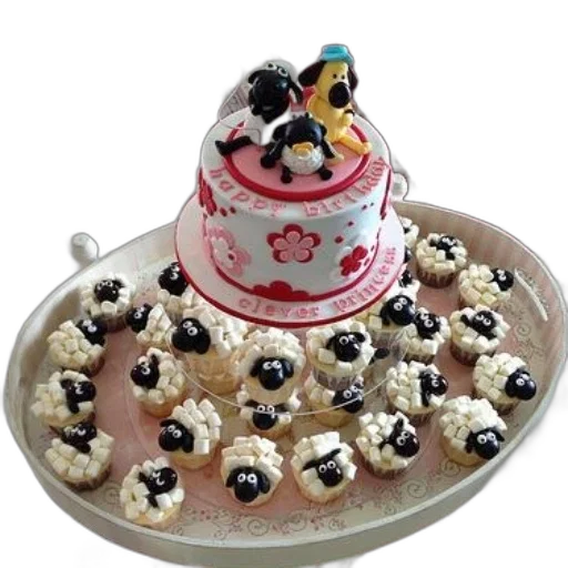 food, crown, 3d render, birthday, cake, sheep-themed, cupcakes, arranged transparent PNG cut-out