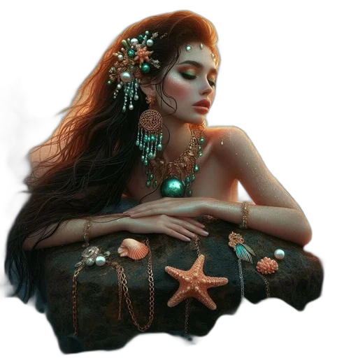 jewelry, crown, dress, staff, fantasy art, concept art, photorealistic, oil painting transparent PNG cut-out