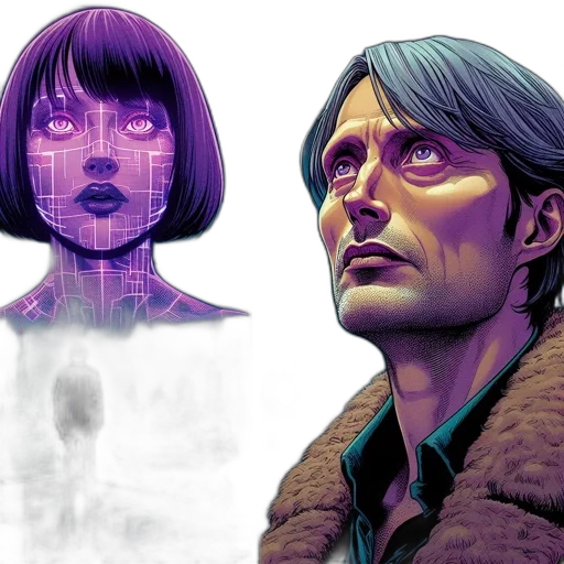 cyberpunk, comic book art, concept art, fantasy art, pastel, blue, colorful, two transparent PNG cut-out