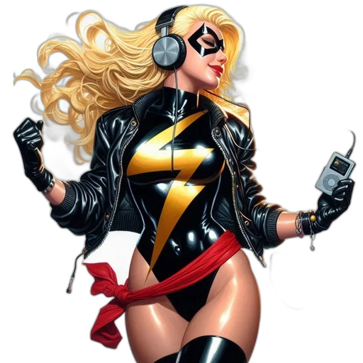 comic book art, concept art, cartoon, female, superhero, blonde, hair, black transparent PNG cut-out