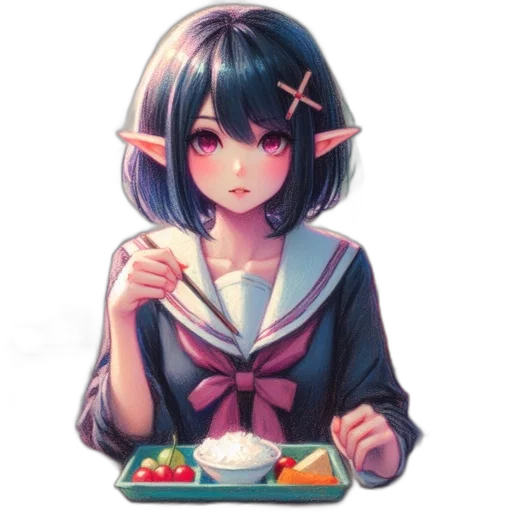food, staff, robot, creature, pixel art, anime, vaporwave, watercolor transparent PNG cut-out