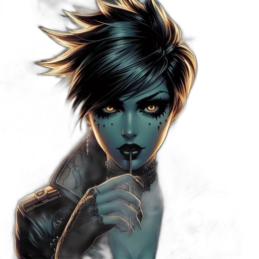 face, comic book art, concept art, fantasy art, cyberpunk, blue, dark, green transparent PNG cut-out