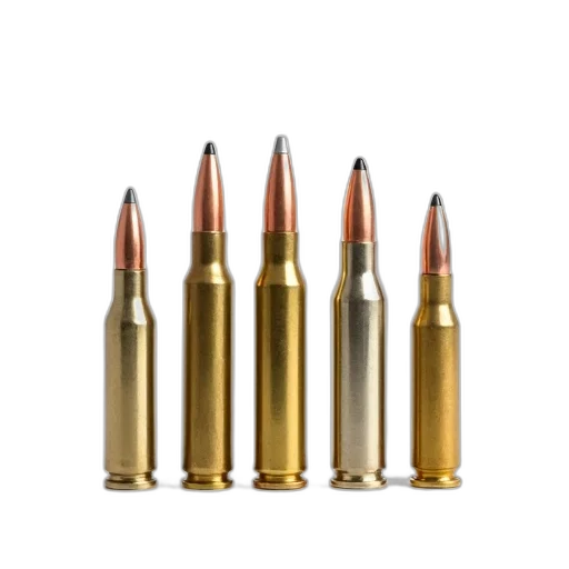 weapon, set, five, bullets, varying, shades, gold, silver transparent PNG cut-out