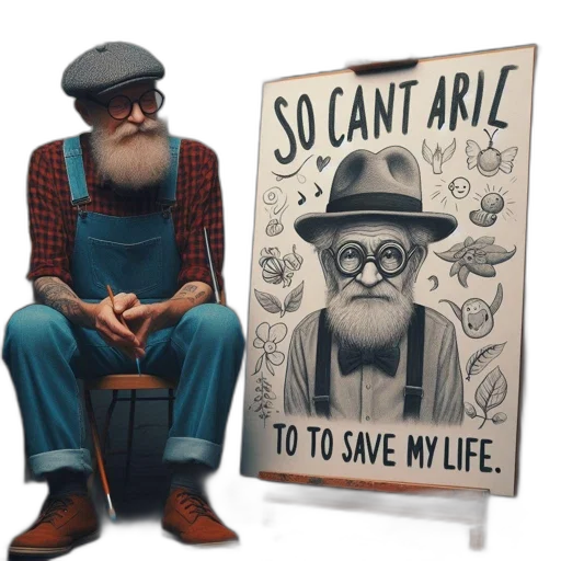 concept art, comic book art, fantasy art, cartoon, older, gentleman, likely, artist transparent PNG cut-out