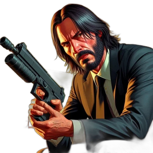 weapon, comic book art, concept art, pixel art, photorealistic, man, long, black transparent PNG cut-out