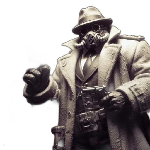 jacket, weapon, mask, concept art, cyberpunk, 3d render, masked, figure transparent PNG cut-out