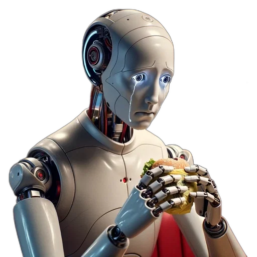 robot, food, animal, concept art, 3d render, cyberpunk, humanoid, dines transparent PNG cut-out