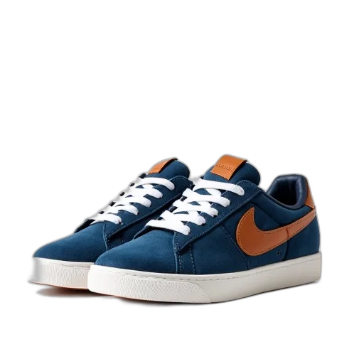 shoes, blue, pair, sneakers, white, laces, brown, leather transparent PNG cut-out