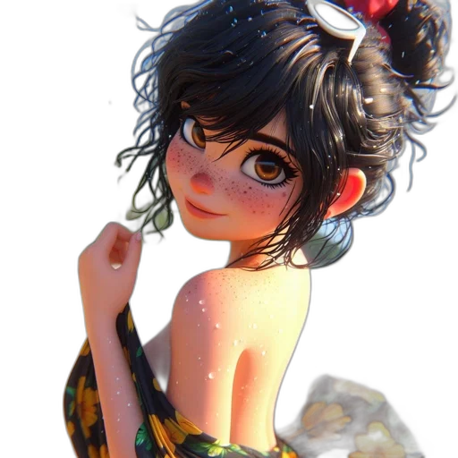 dress, staff, jewelry, flower, anime, 3d render, concept art, fantasy art transparent PNG cut-out