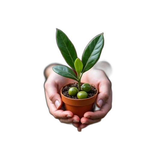 staff, photorealistic, 3d render, person, holding, small, potted, plant transparent PNG cut-out