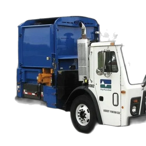 blue, white, garbage, truck transparent PNG cut-out