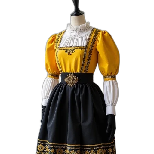 dress, traditional, norwegian, folk, displayed, mannequin, features, black transparent PNG cut-out