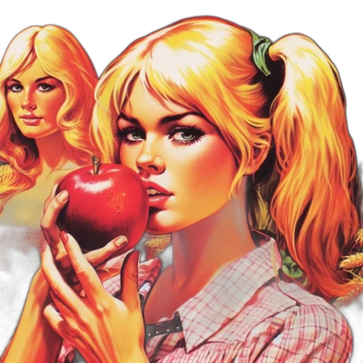 comic book art, concept art, photorealistic, red, two, women, share, frame transparent PNG cut-out