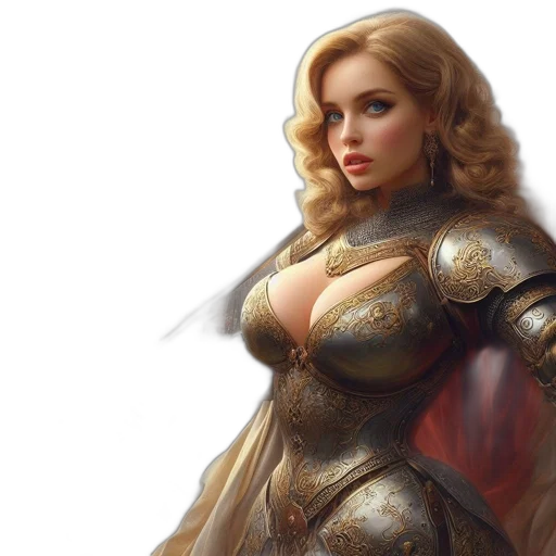 sword, fantasy art, concept art, photorealistic, comic book art, golden, female, warrior transparent PNG cut-out