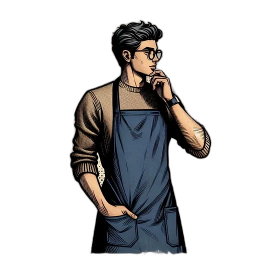 staff, cartoon, concept art, comic book art, pixel art, earth tones, man, blue transparent PNG cut-out