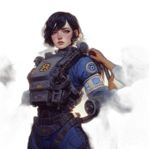 staff, weapon, robot, jacket, concept art, fantasy art, cyberpunk, photorealistic transparent PNG cut-out