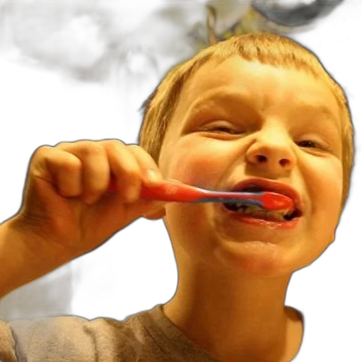 photorealistic, 3d render, young, child, brushes, their, teeth, red transparent PNG cut-out