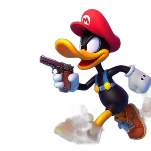 weapon, 3d render, concept art, eclectic, mashup, features, gun-wielding, duck transparent PNG cut-out