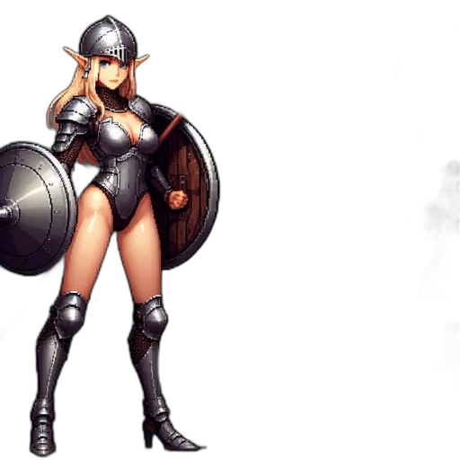 sword, concept art, fantasy art, pixel art, comic book art, female, knight, character transparent PNG cut-out
