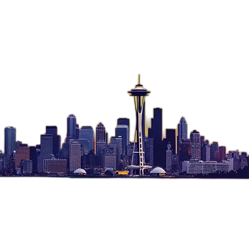 building, concept art, pixel art, photorealistic, city street, seattle, skyline, watercolor transparent PNG cut-out