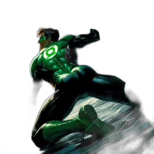 comic book art, concept art, photorealistic, fantasy art, green, superhero, likely, lantern transparent PNG cut-out