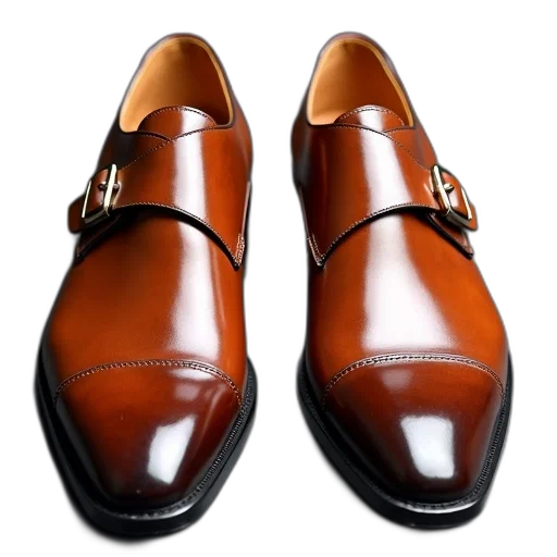 shoes, photorealistic, 3d render, pair, brown, leather, dress, shiny transparent PNG cut-out