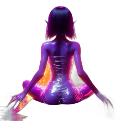 dress, staff, concept art, fantasy art, 3d render, cyberpunk, outer space, neon lights transparent PNG cut-out