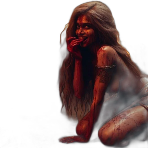 concept art, fantasy art, photorealistic, comic book art, fire, red, woman, resembling transparent PNG cut-out