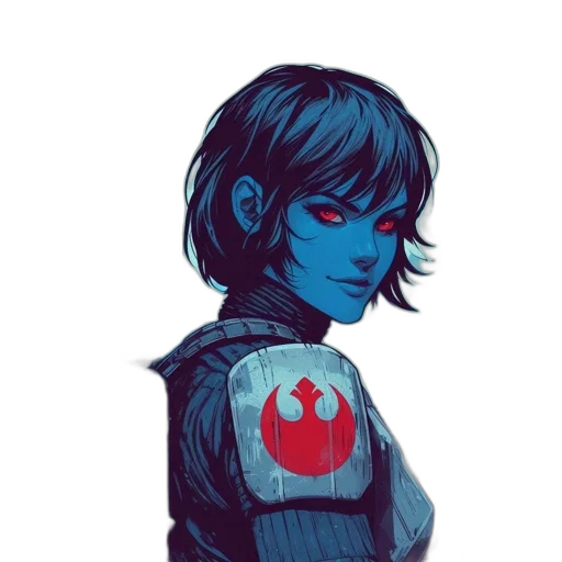 jacket, face, comic book art, concept art, pixel art, fantasy art, blue, red transparent PNG cut-out