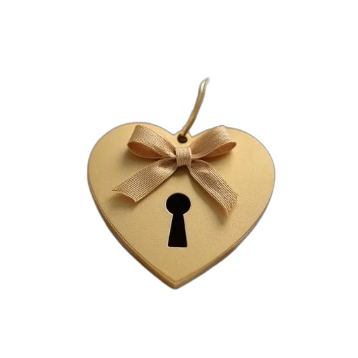 jewelry, golden, heart-shaped, key, keyhole, bow, top, lying transparent PNG cut-out