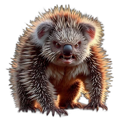 animal, creature, staff, face, photorealistic, 3d render, concept art, bear-porcupine transparent PNG cut-out