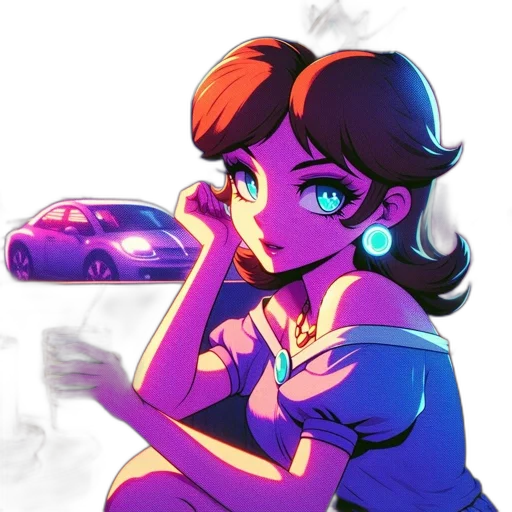 car, dress, face, jewelry, vaporwave, concept art, anime, cartoon transparent PNG cut-out