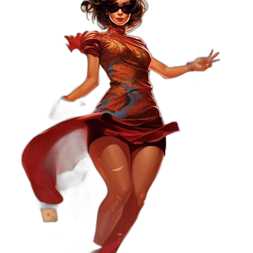 dress, comic book art, concept art, fantasy art, pixel art, red, woman, sunglasses transparent PNG cut-out
