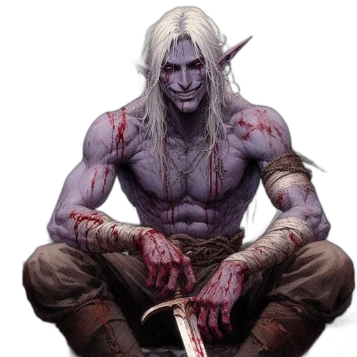 sword, fantasy art, comic book art, concept art, pixel art, elven, figure, blood transparent PNG cut-out