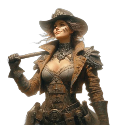 staff, hat, jacket, weapon, concept art, fantasy art, photorealistic, 3d render transparent PNG cut-out