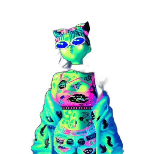 robot, creature, dress, animal, 3d render, vaporwave, concept art, pixel art transparent PNG cut-out