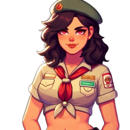 staff, hat, jacket, pixel art, concept art, cartoon, anime, green transparent PNG cut-out