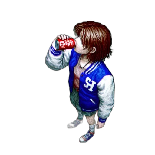 jacket, bottle, staff, food, pixel art, vaporwave, concept art, photorealistic transparent PNG cut-out