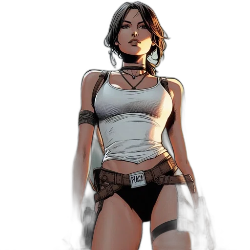 weapon, staff, comic book art, concept art, fantasy art, cyberpunk, earth tones, woman transparent PNG cut-out