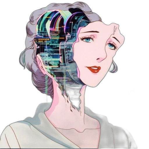 robot, face, crown, mask, cyberpunk, vaporwave, pixel art, anime transparent PNG cut-out