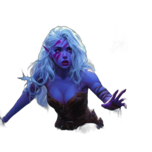 creature, staff, mask, concept art, fantasy art, comic book art, watercolor, underwater transparent PNG cut-out