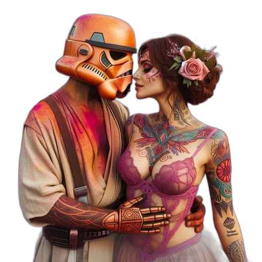 mask, concept art, fantasy art, comic book art, photorealistic, woman, man, one transparent PNG cut-out