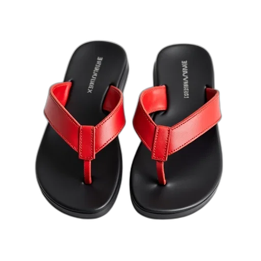 shoes, pair, black, flip-flops, red, leather, strap, buckle transparent PNG cut-out