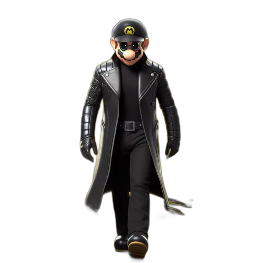 jacket, staff, concept art, 3d render, cyberpunk, pixel art, mario, illustrated transparent PNG cut-out