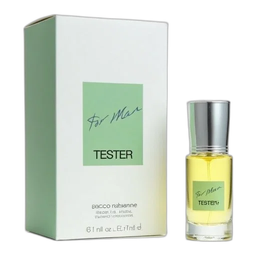 white, box, green, label, featuring, paco, rabanne, logo transparent PNG cut-out