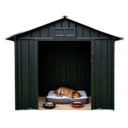 animal, furniture, black, metal, dog, kennel, sloped, roof transparent PNG cut-out