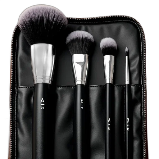set, five, makeup, brushes, black, handles, silver, ferrules transparent PNG cut-out