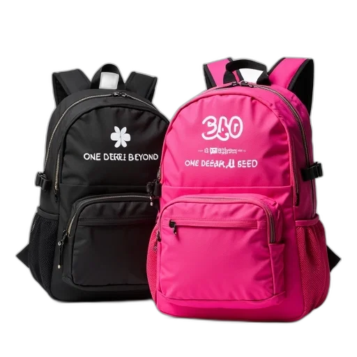 3d render, pair, black, pink, backpacks, zipper, closure, adjustable transparent PNG cut-out