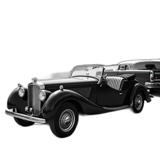car, 3d render, photorealistic, vintage, black, white, color, scheme transparent PNG cut-out