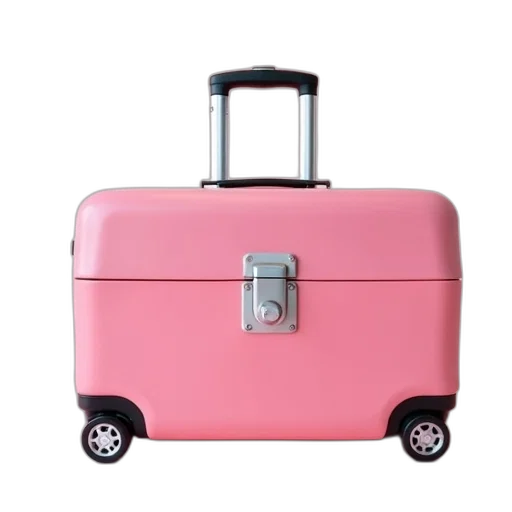 furniture, 3d render, pastel, pink, suitcase, black, handle, silver transparent PNG cut-out